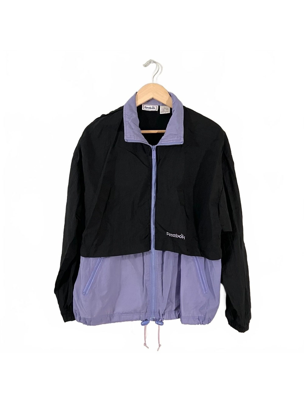 Vintage 90’s Reebok Black Purple Nylon Windbreaker Jacket Sporty Gorpcore